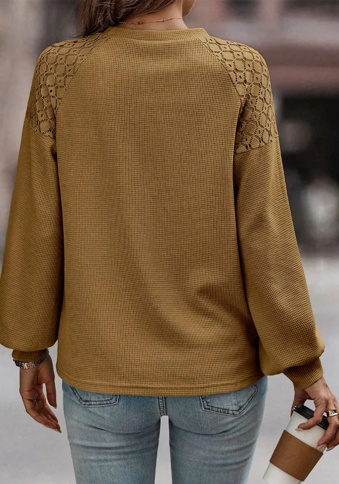 Lace Detail Round Neck Lantern Sleeve Top, image 13