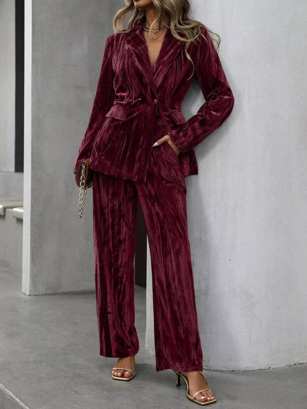 Lapel Collar Long Sleeve Blazer and Pants Set, image 5