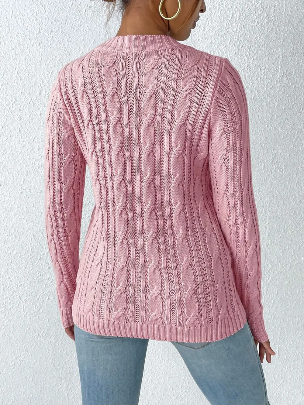 Cable-Knit Round Neck Long Sleeve Sweater, image 6