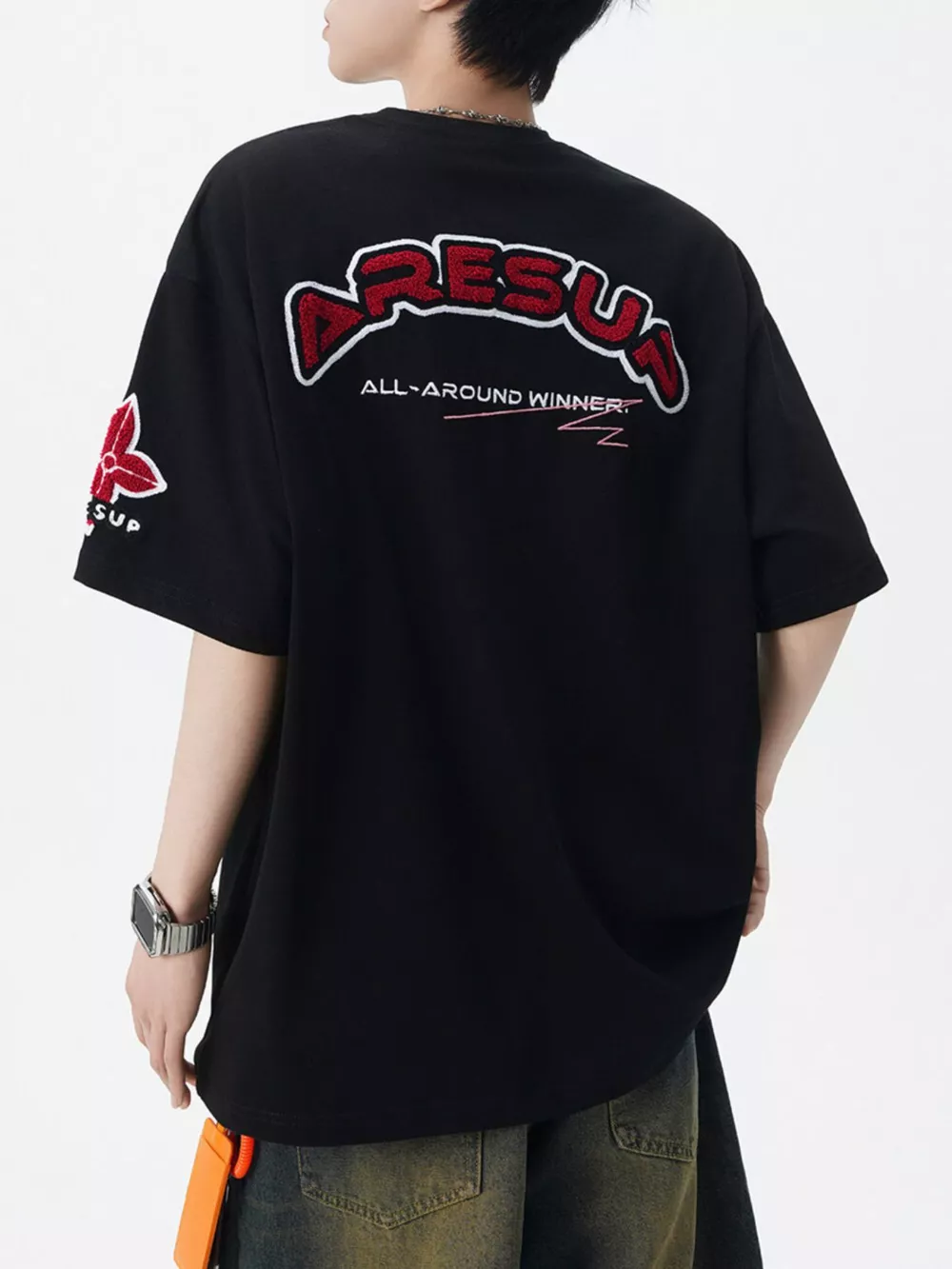 Men's Plus Size Varsity Style Applique Round Neck T-Shirt, image 2