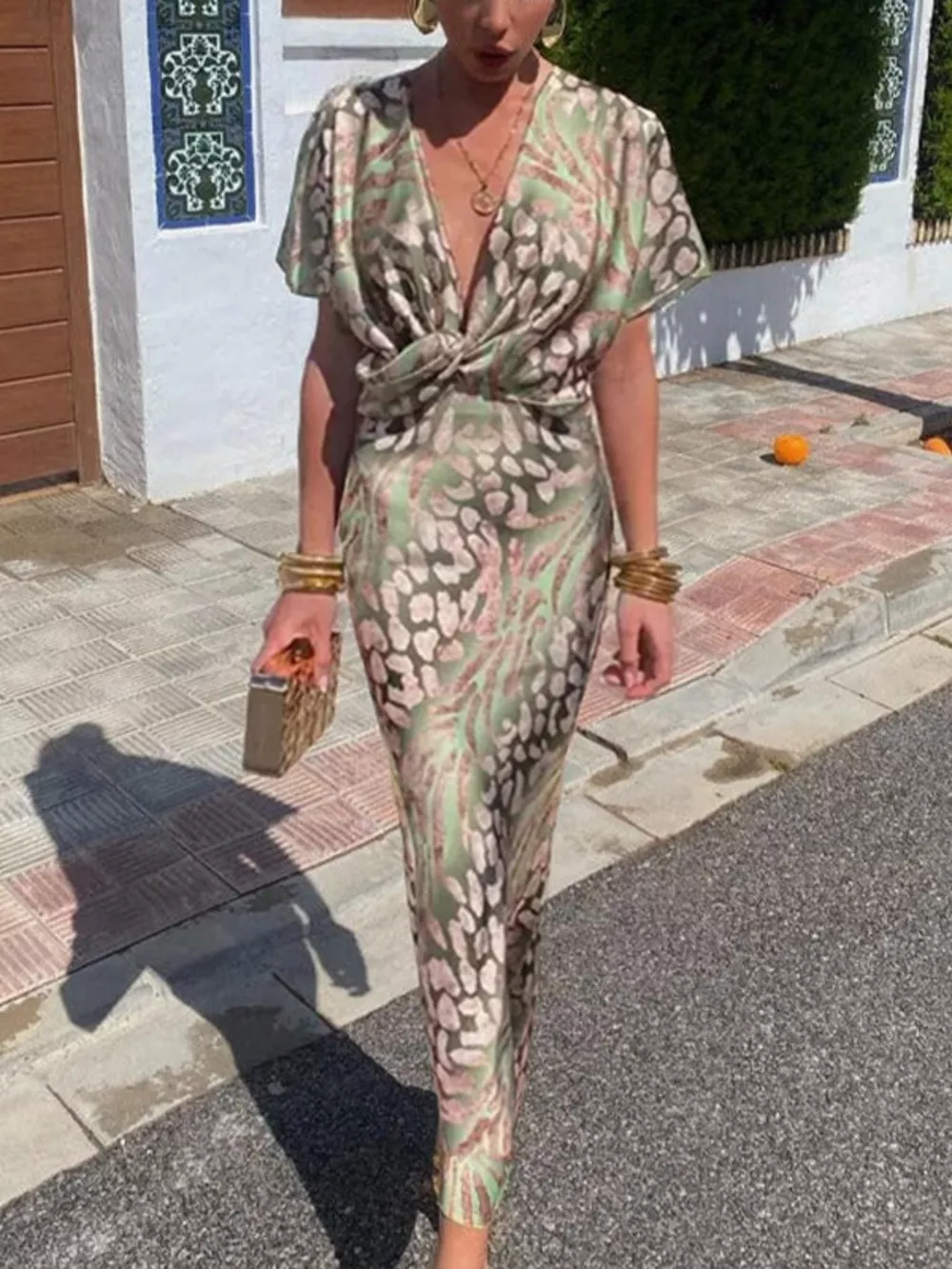 Full Size Twist-Front Animal Print Maxi Dress Plus Size, image 4