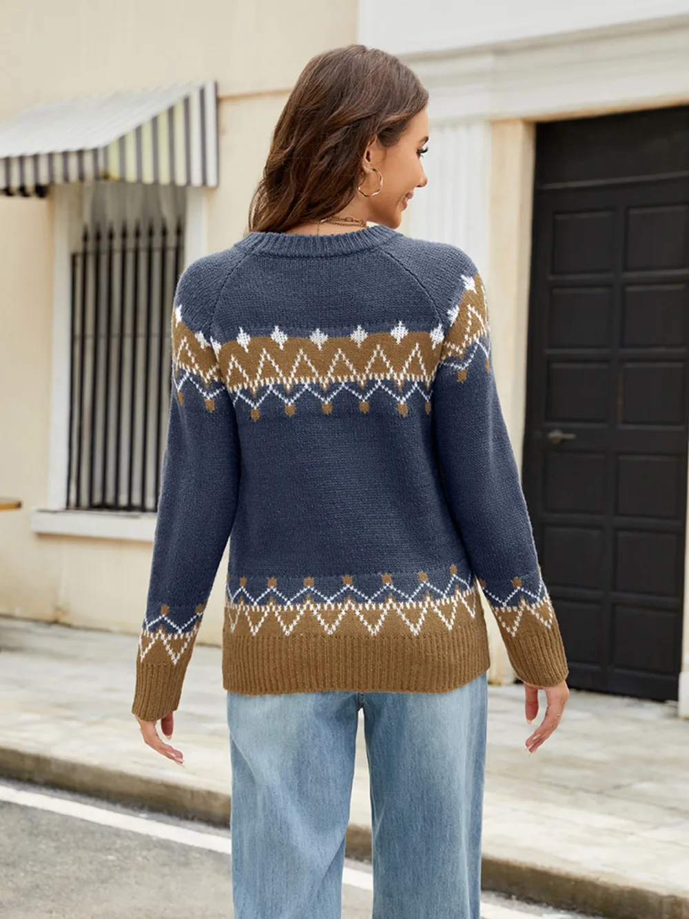 Contrast Round Neck Long Sleeve Sweater, image 5