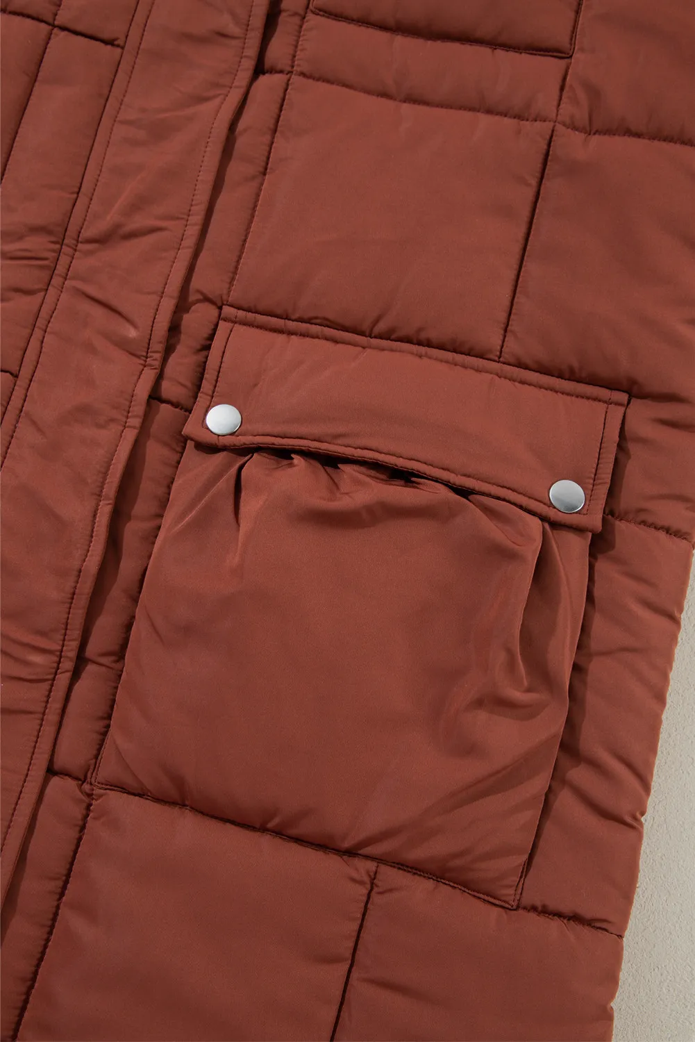 Pocketed Bubble Texture Long Sleeve Longline Winter Coat, image 3