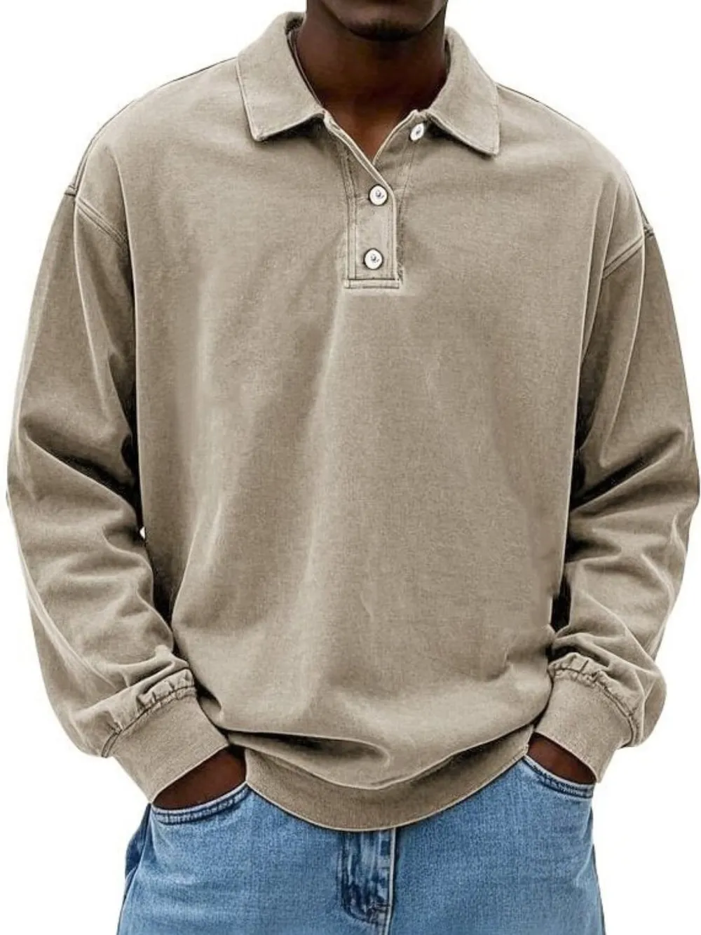 Men's Full Size Collared Neck Long Sleeve Polo Plus Size, image 4