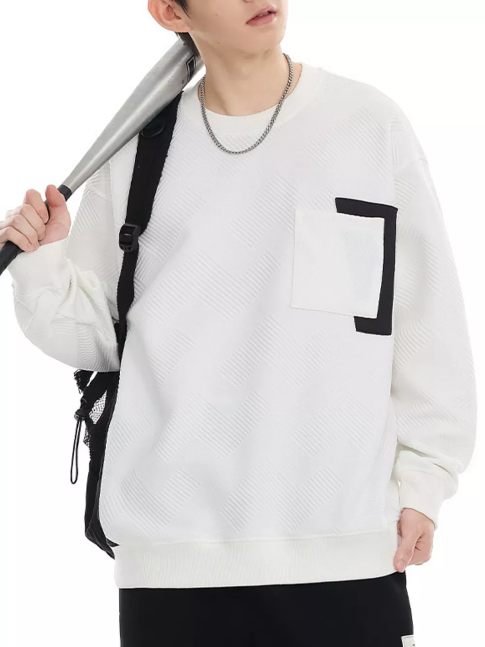 Men's Plus Size Crew Neck Sweatshirt with Pocket Detail, image 6