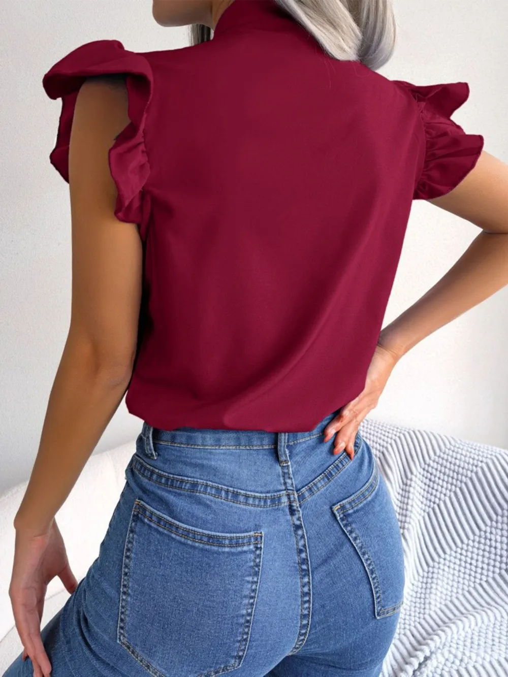 Ruffle Cap Sleeve Bow Tie Blouse, image 19