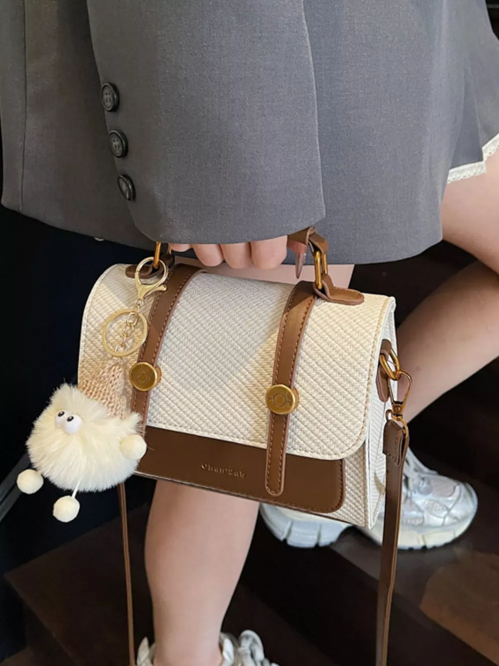 Vintage Style Flap Crossbody Bag with Charm, image 3
