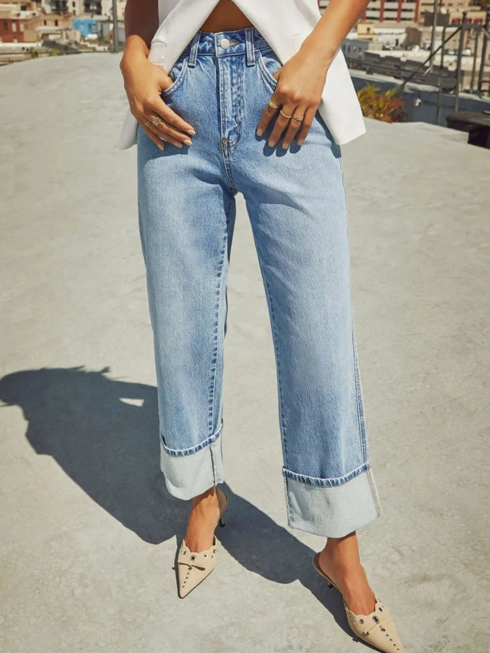 High Waisted Straight Leg Rolled Jeans, image 7