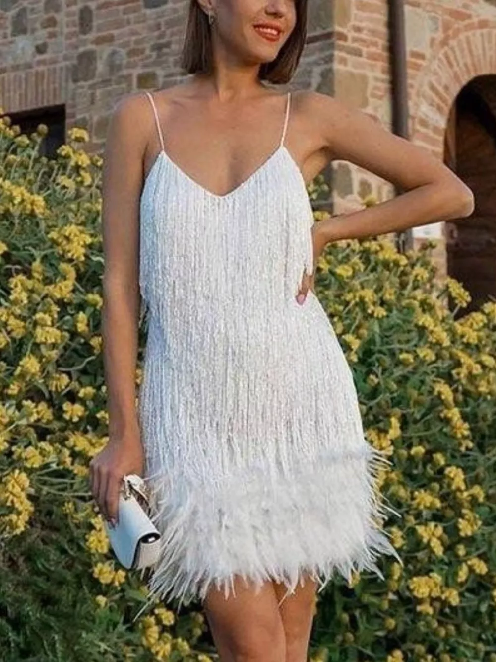 Fringe Feather Hem Mini Dress, image 5