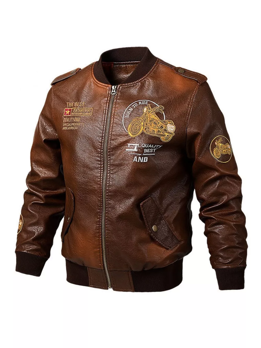 Men's Plus Size Zip Up Long Sleeve Motorcycle Jacket, image 4