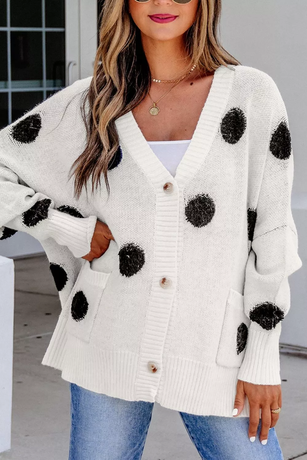 Polka Dot Button Up Cardigan, image 3