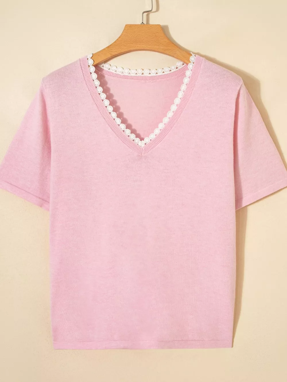 Lace V Neckline Short Sleeve Sweater, image 5