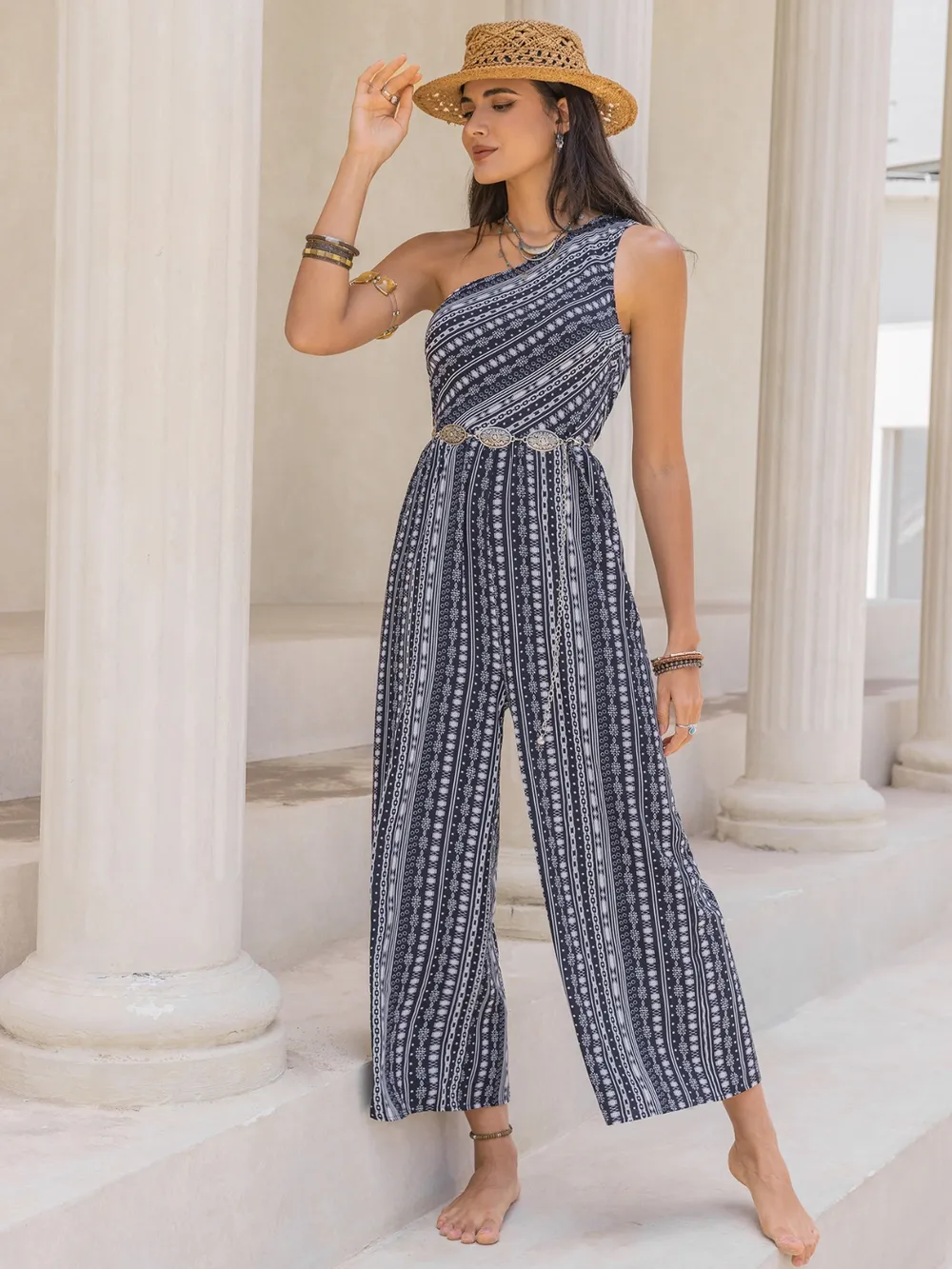 Printed Single Shoulder Sleeveless Jumpsuit, image 3