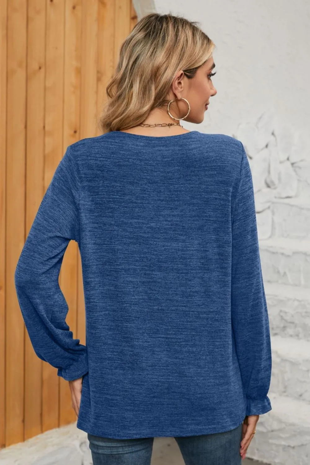 Ruched Round Neck Flounce Sleeve T-Shirt, image 12