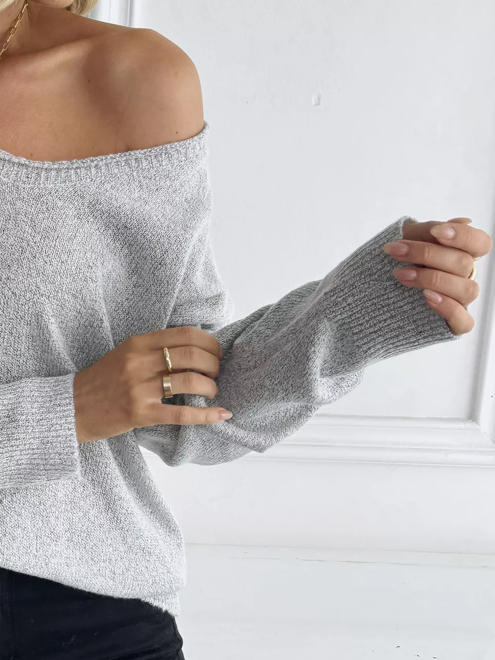 V-Neck Long Sleeve Knit Top, image 6