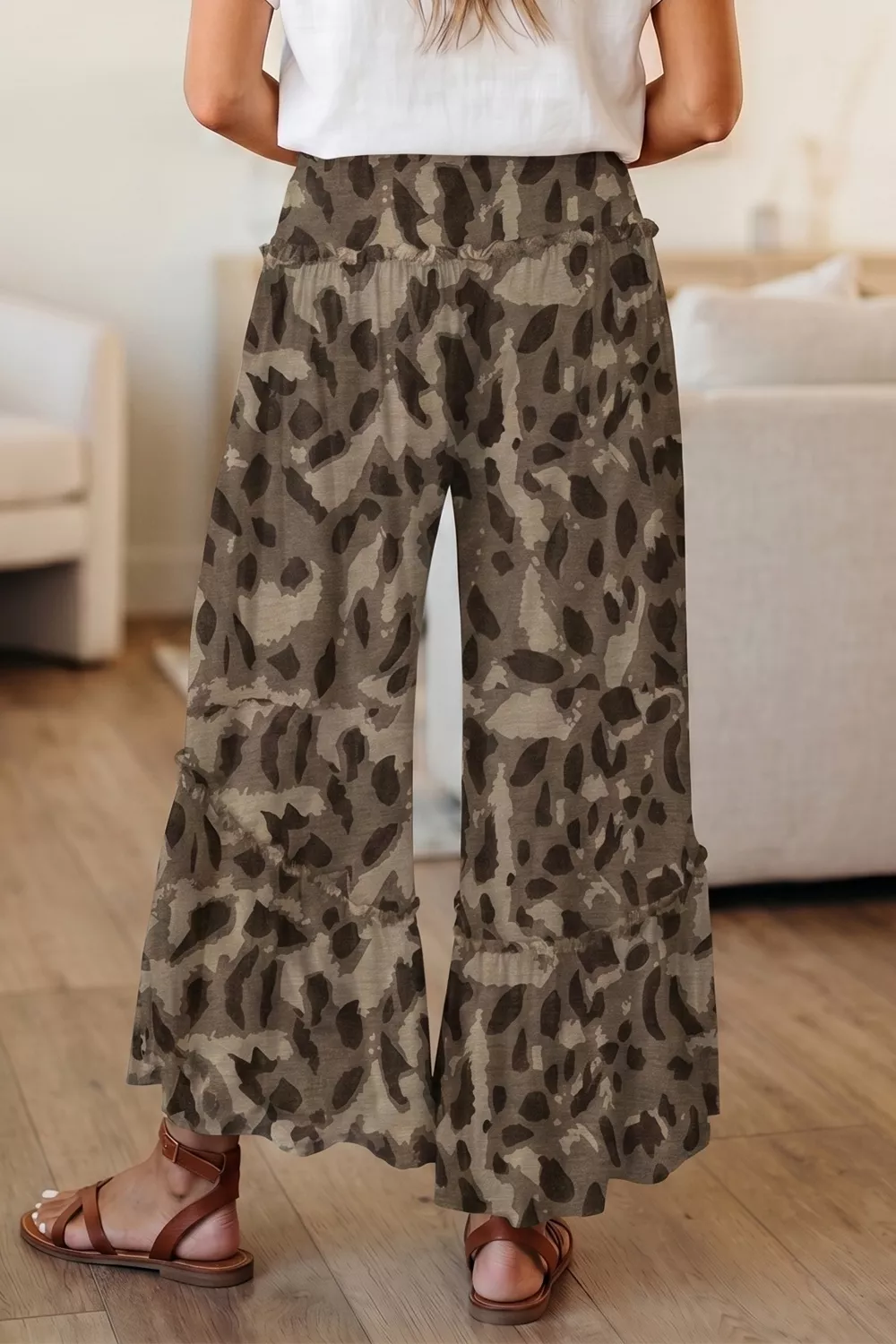 Camo Print Wide Leg Casual Pants, image 4