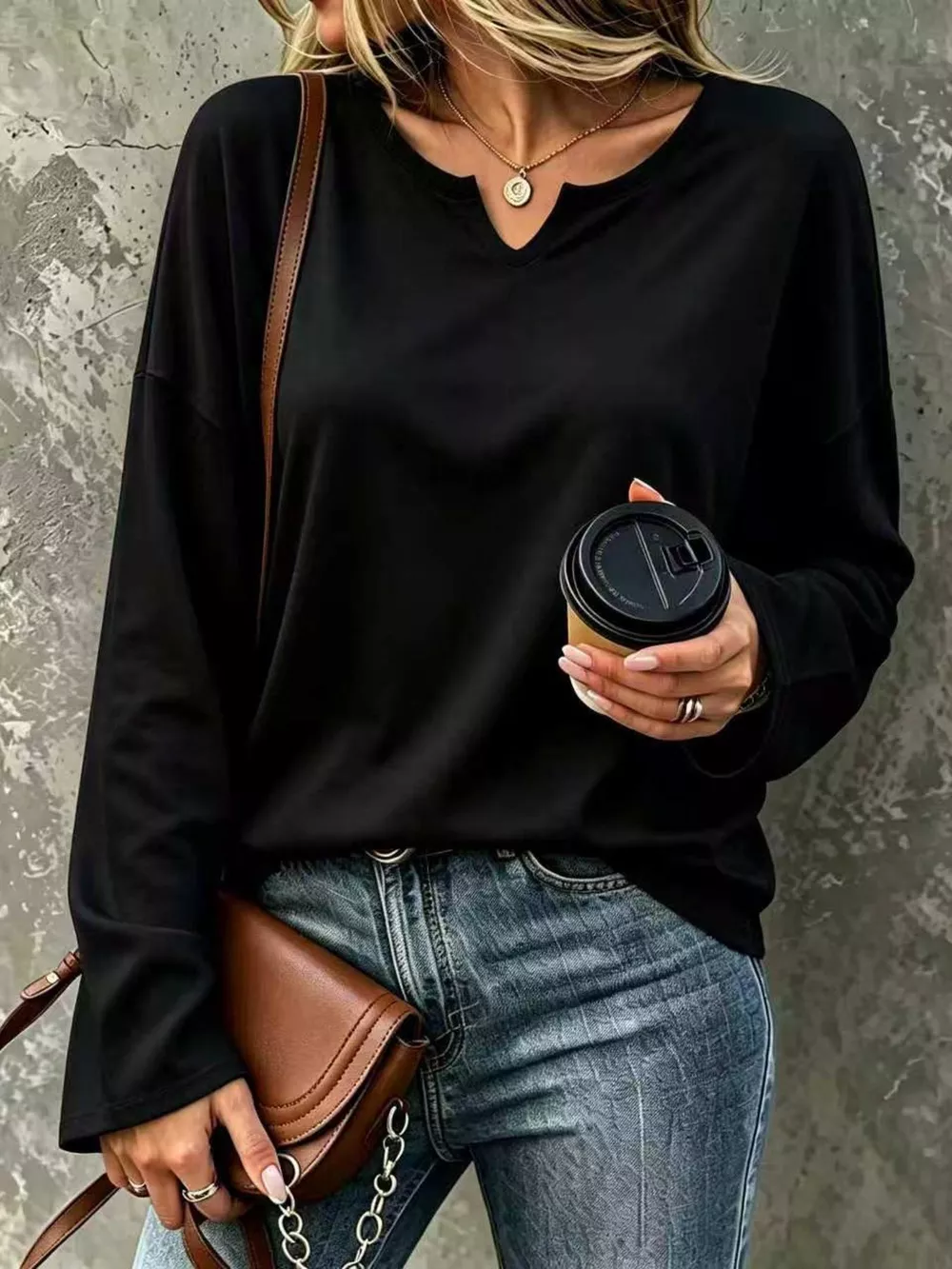 Full Size Solid Color Long Sleeve Loose T-Shirt Plus Size, image 16