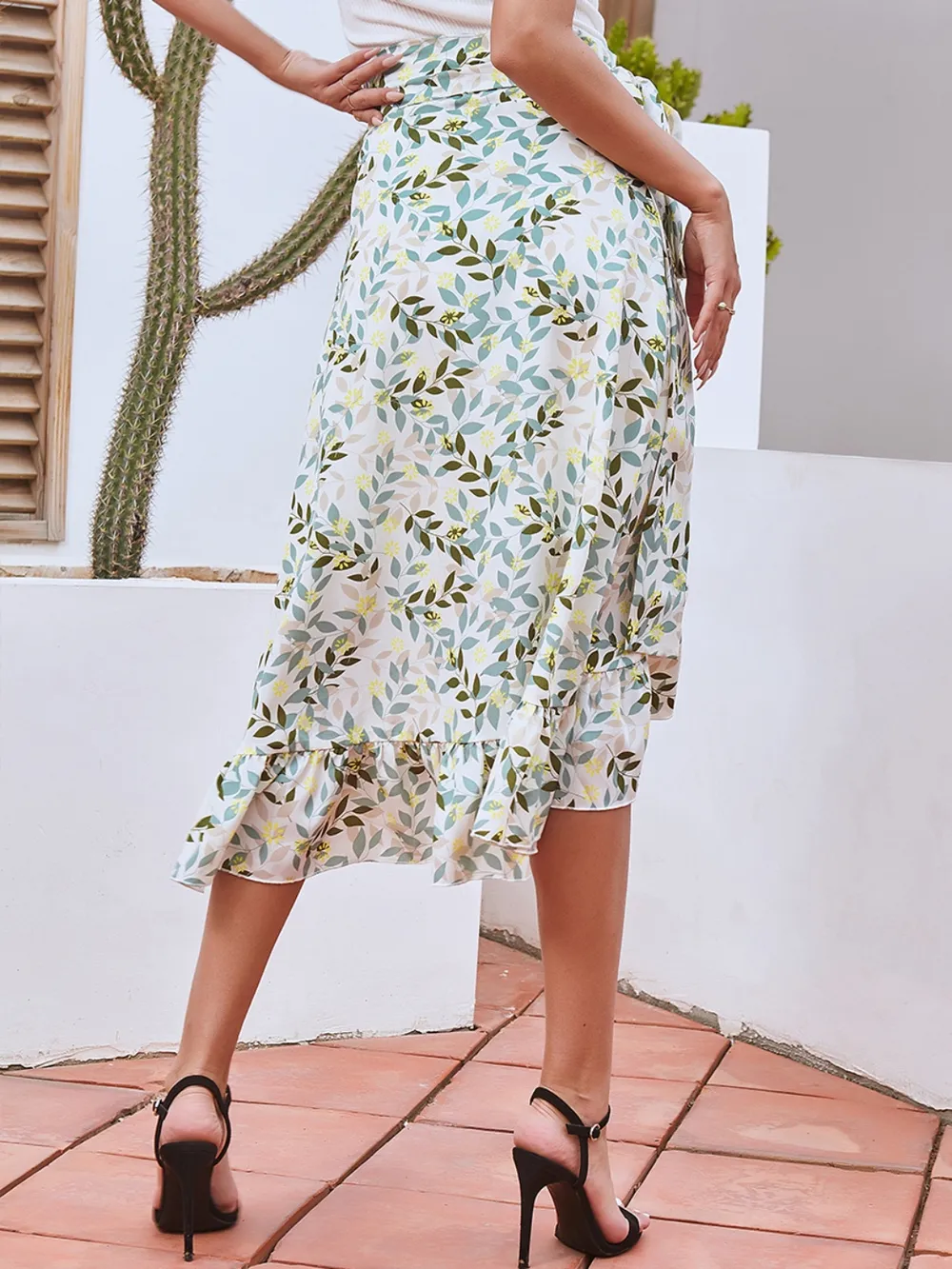 Printed Ruffled Midi Skirt, image 7