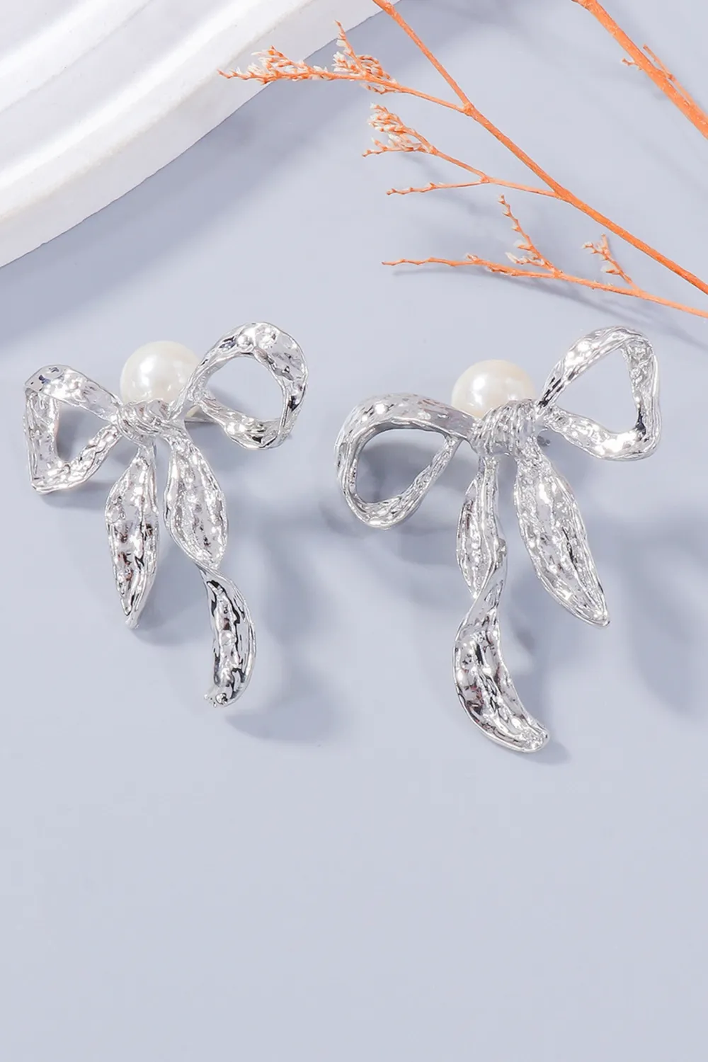 Synthetic Pearl Necklace, Bow Necklace and Bow Earrings Jewelry Set, image 4