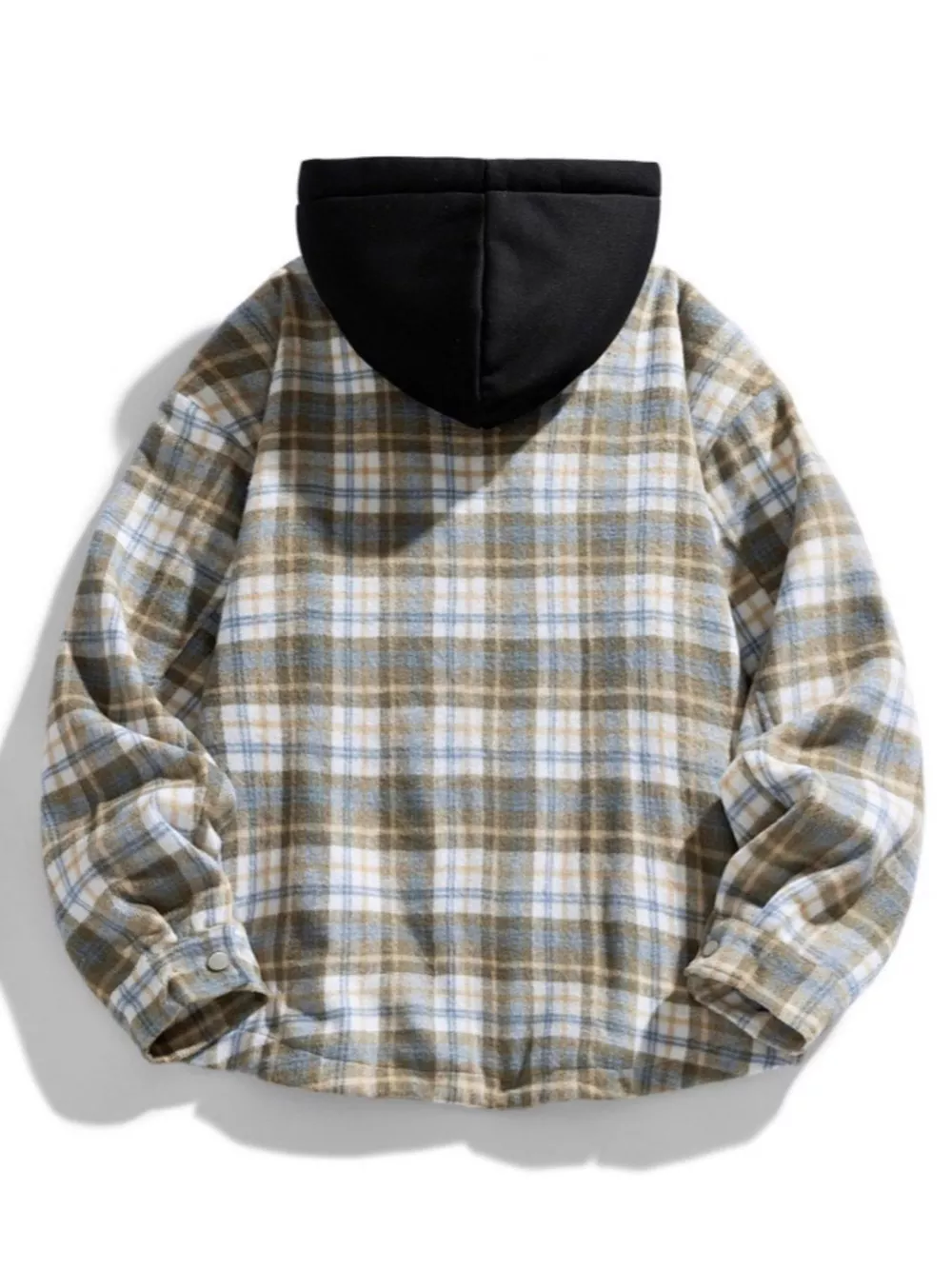 Men's Plus Size Drawstring Hooded Plaid Shirt Jacket, image 2