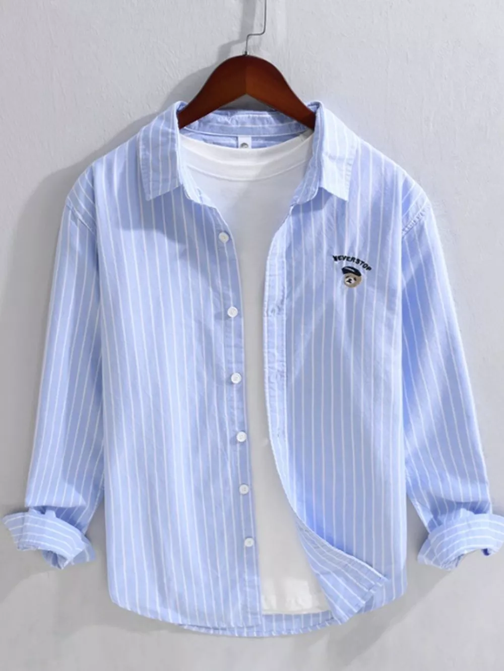 Men's Plus Size Striped Button Up Long Sleeve Shirt