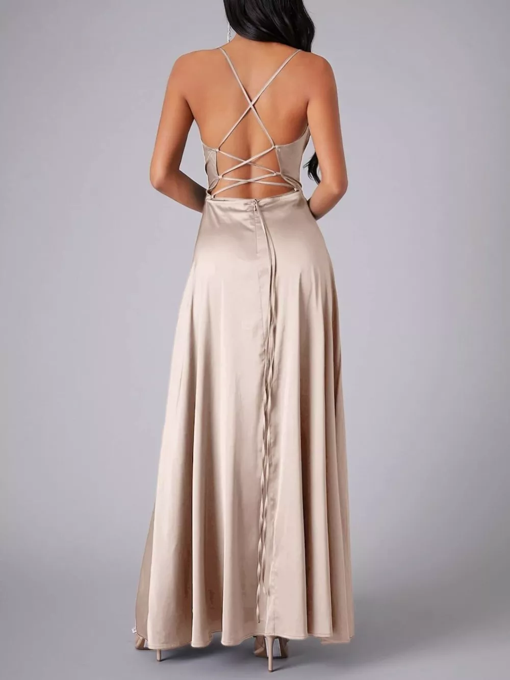 Lace Up Back Split Maxi Dress, image 6