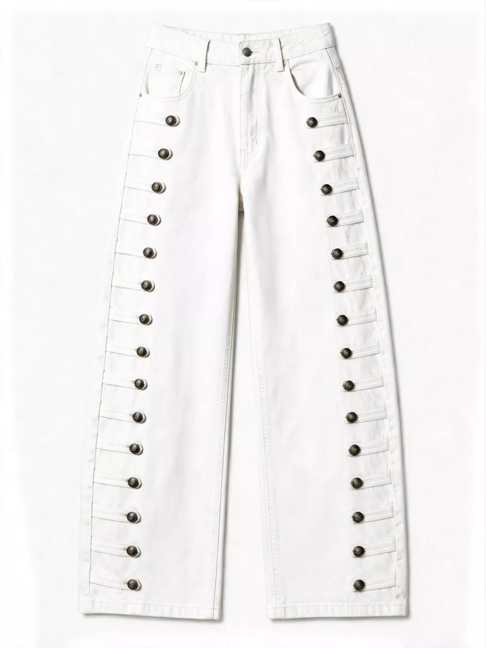 Decorative Button Wide Leg Jeans, image 17