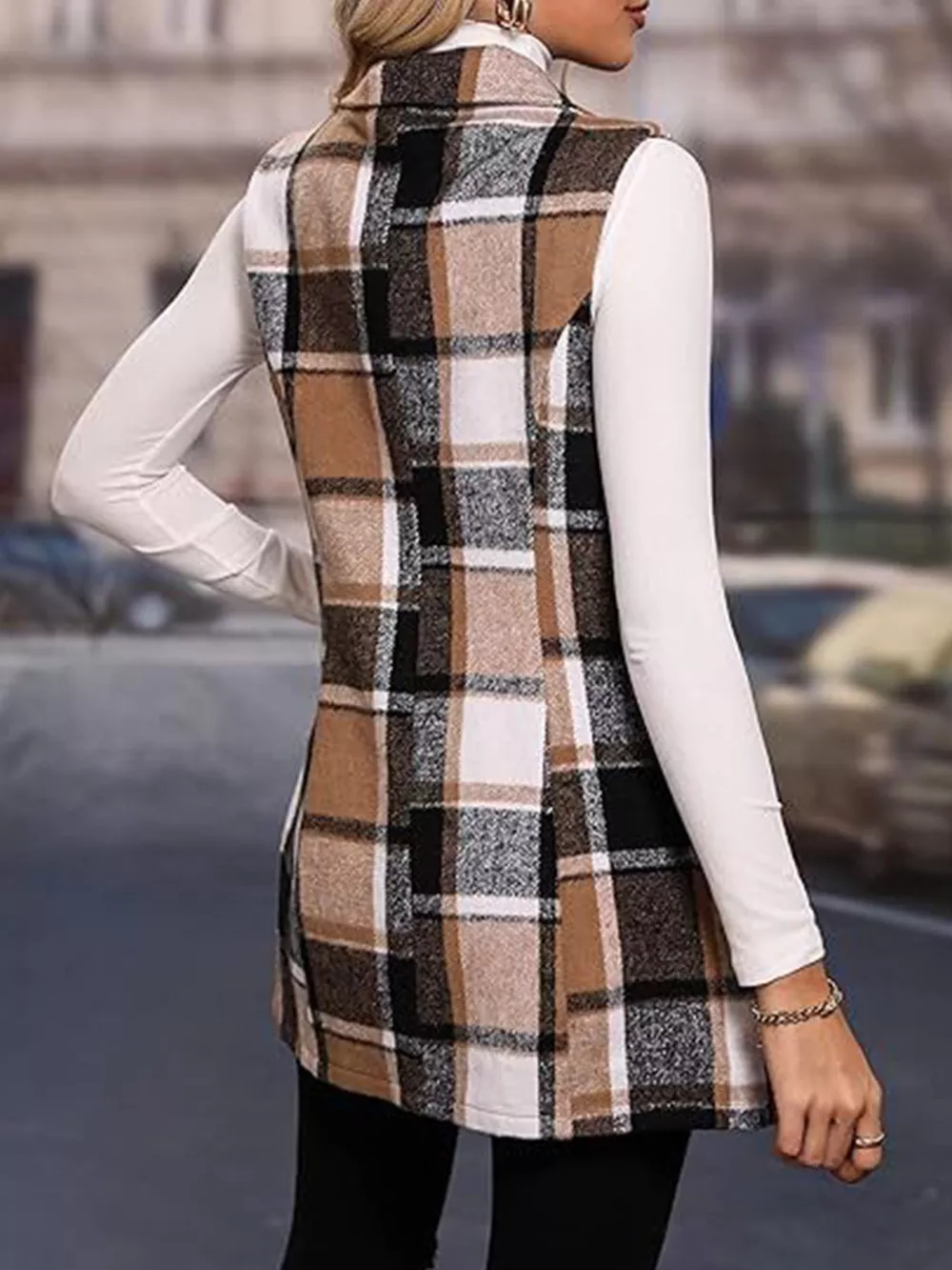 Plaid Button Up Vest Coat, image 4