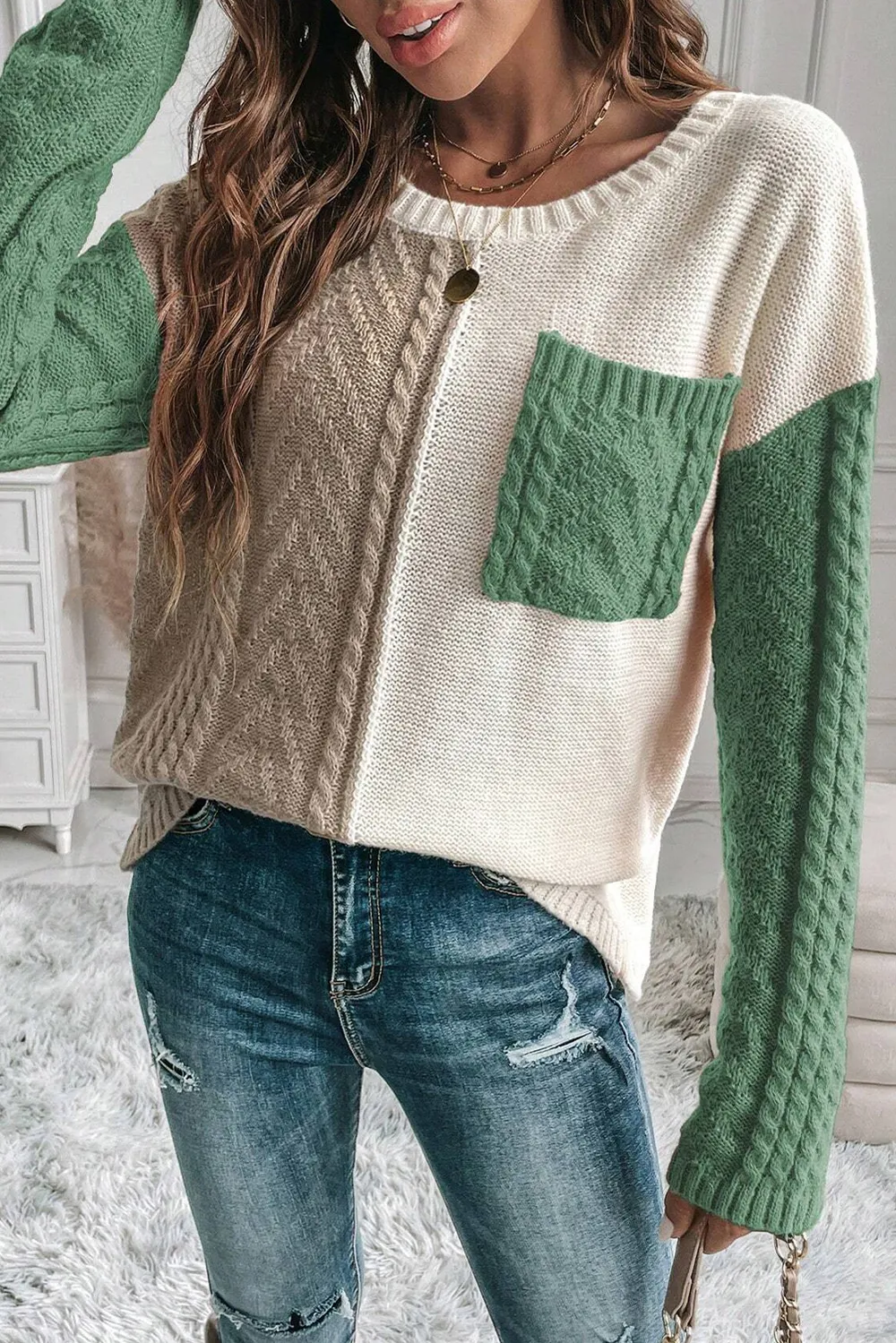 Full Size Color Block Drop Shoulder Sweater