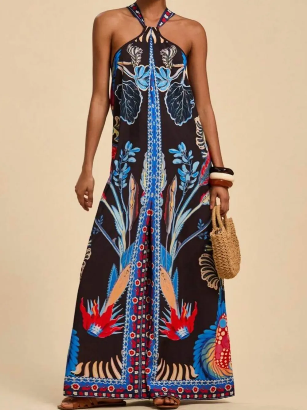 Printed Halter Wide-Leg Jumpsuit, image 3