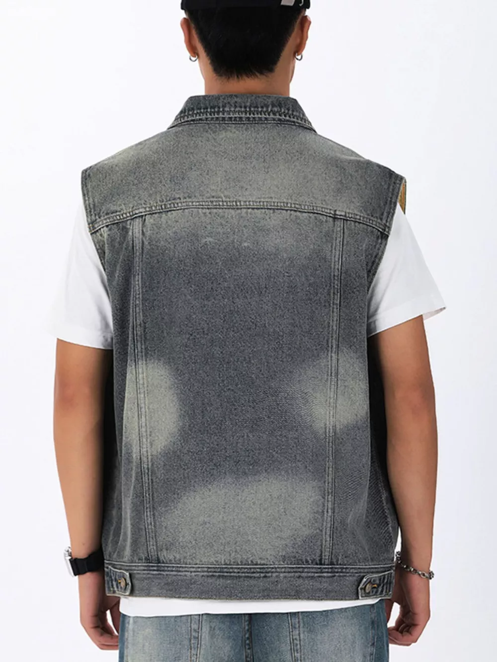 Men's Plus Size Vintage Washed Sleeveless Denim Vest, image 3