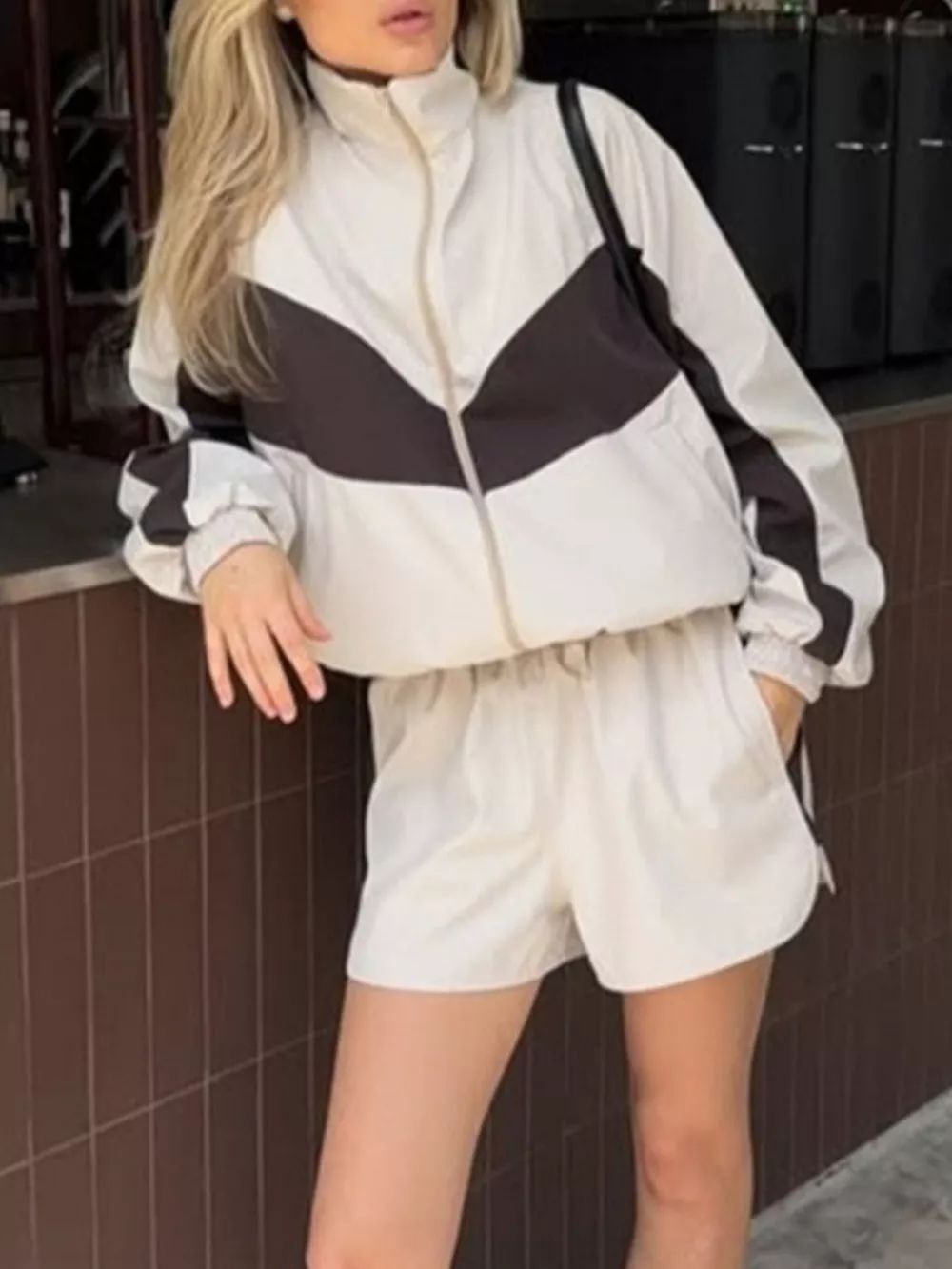 Color-Block Zip-Up Jacket and Shorts Set, image 2
