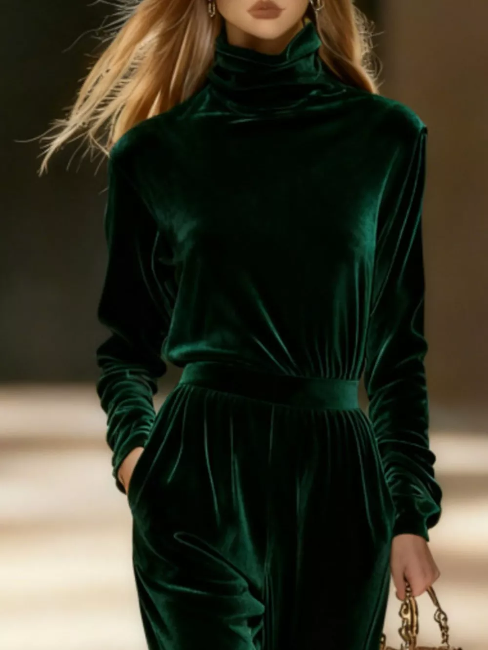 Full Size Velvet Turtleneck Long Sleeve Top and Wide-Leg Pants Set Plus Size, image 5