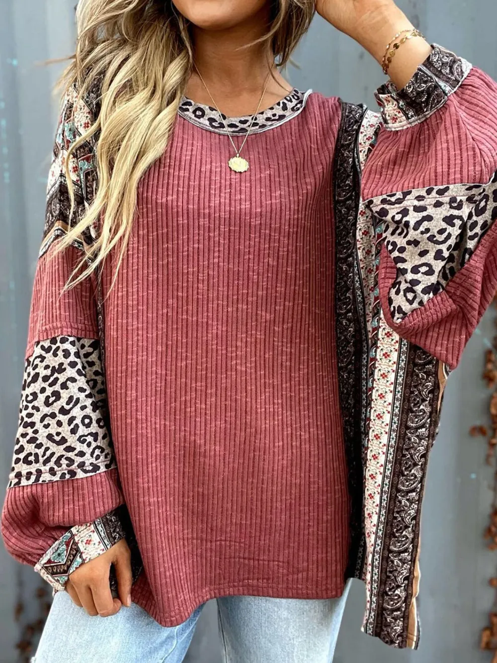 Leopard Round Neck Long Sleeve Sweatshirt, image 6