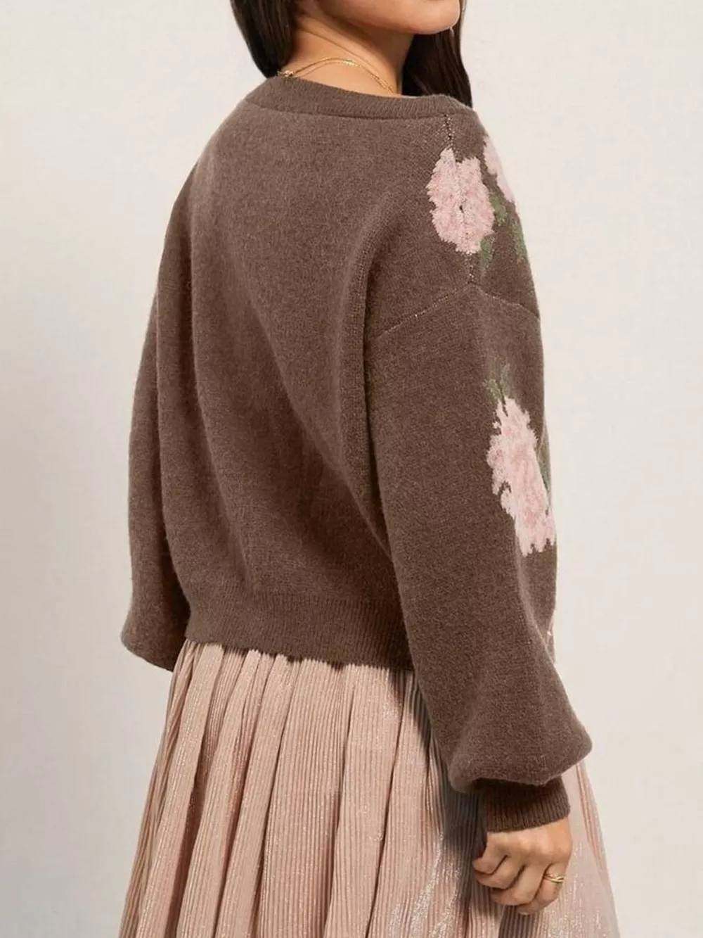 Floral Pattern Dropped Shoulder Sweater, image 9