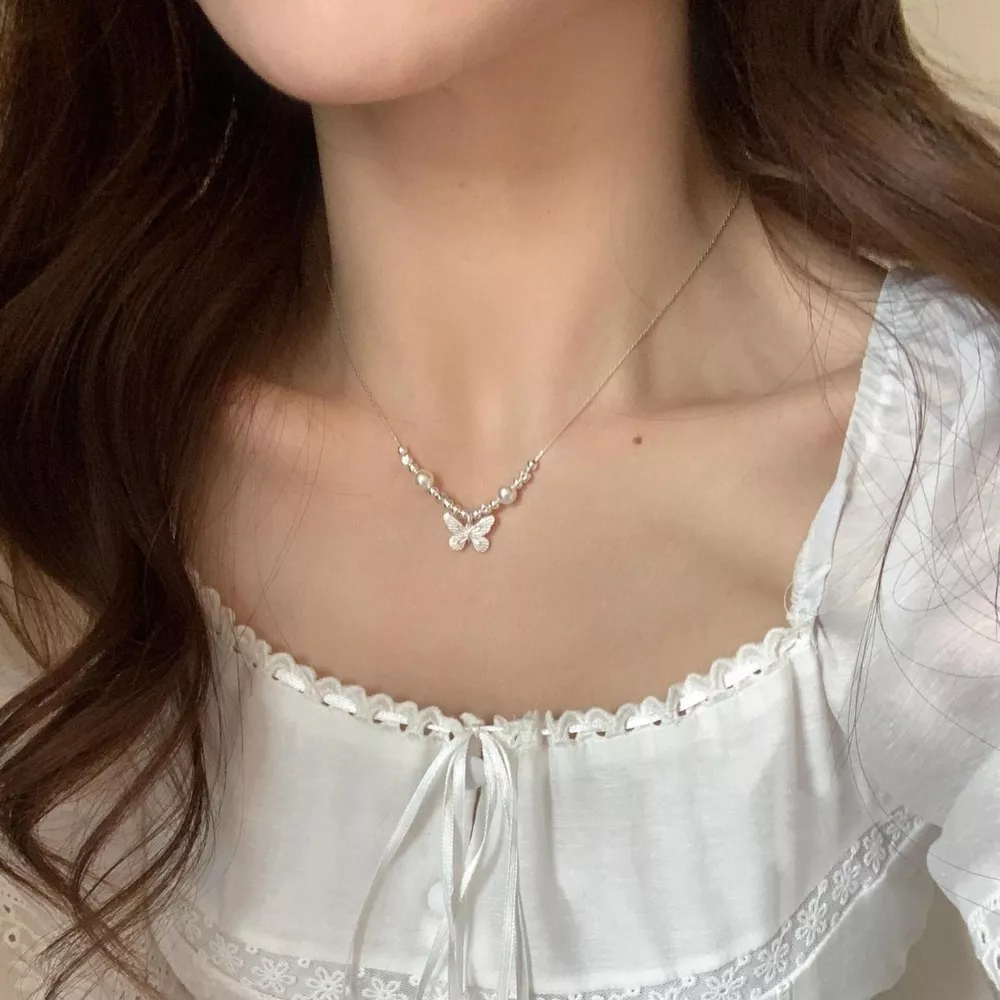 Butterfly Pearl Pendant Necklace, image 5