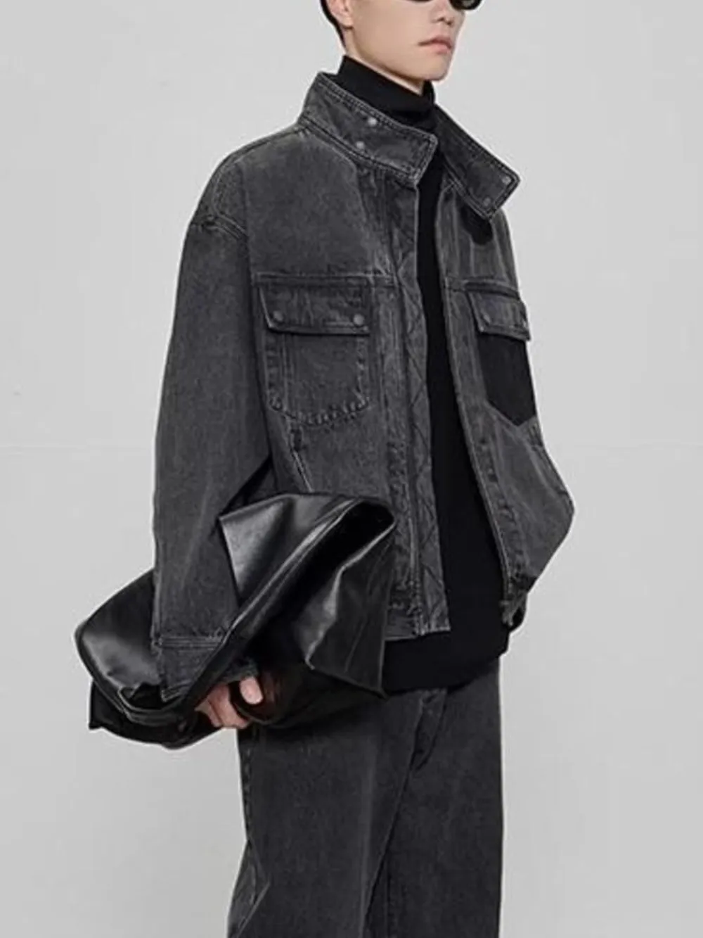 Men's Plus Size Washed Zip Up Denim Jacket, image 8
