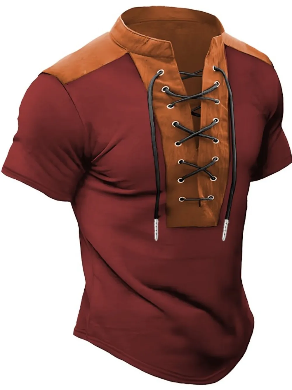 Men's Plus Size Lace Up Short Sleeve Polo, image 6