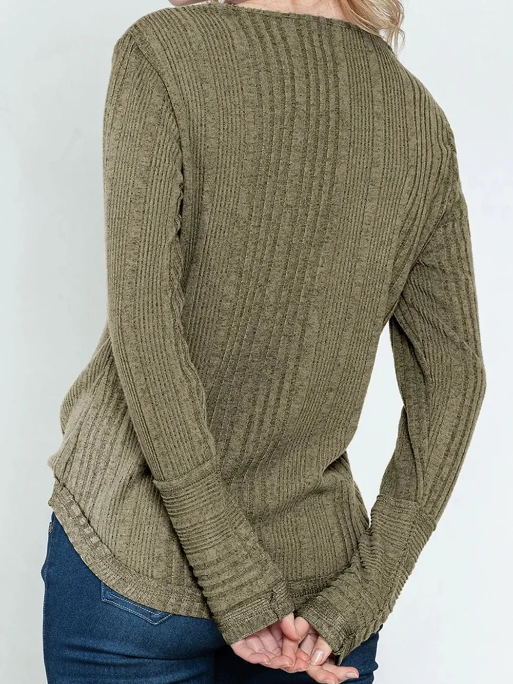 Textured V-Neck Long Sleeve T-Shirt, image 4
