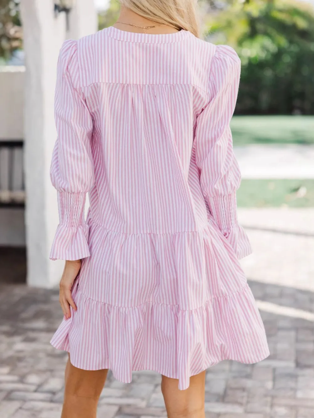 Striped Tiered Flounce Sleeve Shirt Dress, image 9
