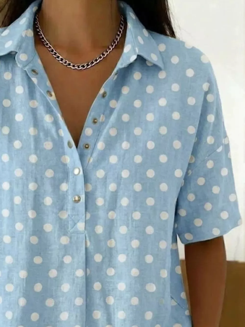 Full Size Polka Dot Short Sleeve Shirt Plus Size, image 2