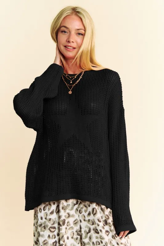 Star Front Crochet Drop Shoulder Knit Top, image 5
