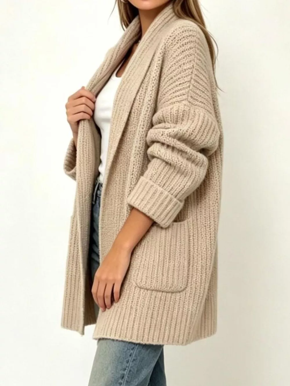 Full Size Open-Front Cardigan with Pockets Plus Size, image 4