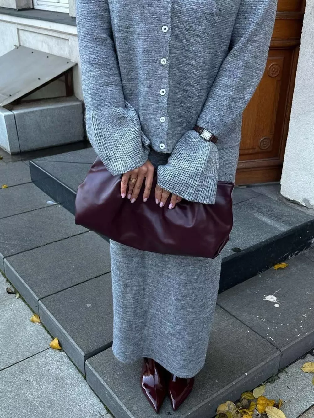 Button Down Long Sleeve Cardigan and Skirt Knit Set, image 10