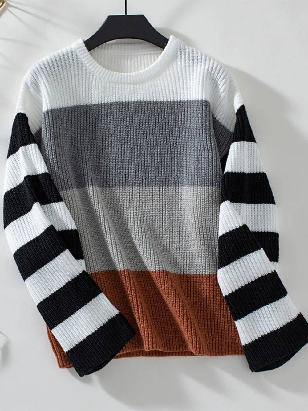 Color Block Round Neck Long Sleeve Sweater, image 6
