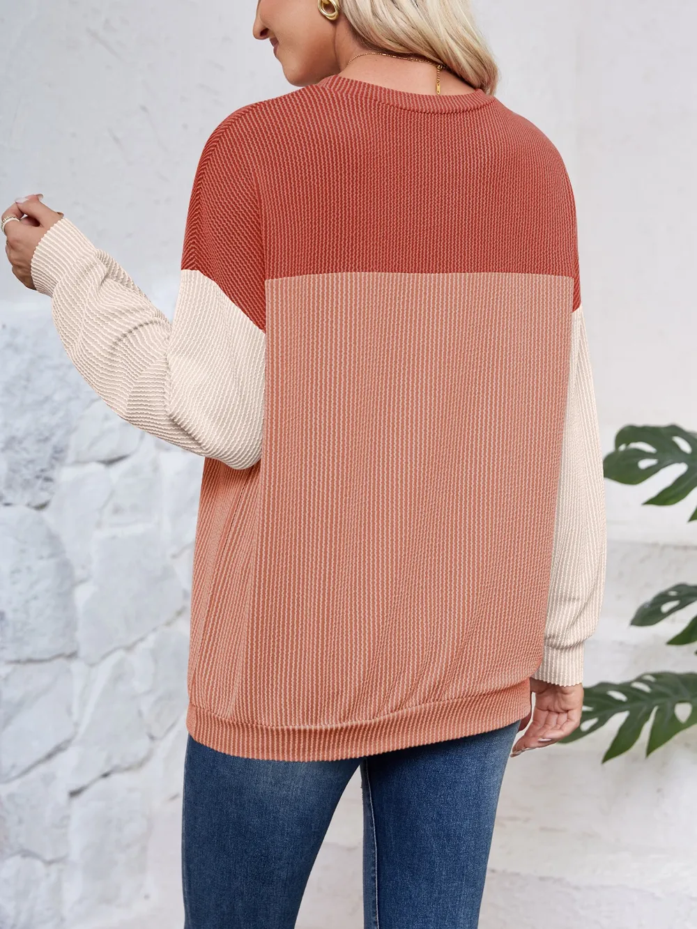 Color Block Round Neck Long Sleeve Sweatshirt, image 11