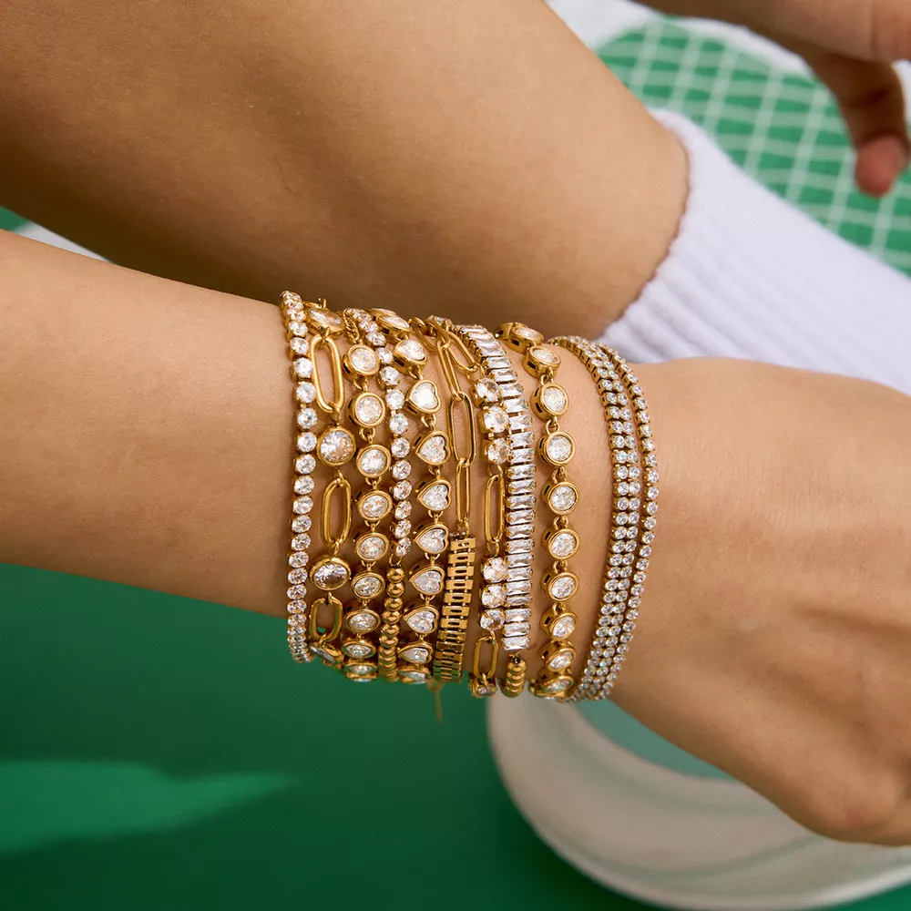 18K Gold-Plated Stainless Steel Rhinestone Chain Bracelet, image 5