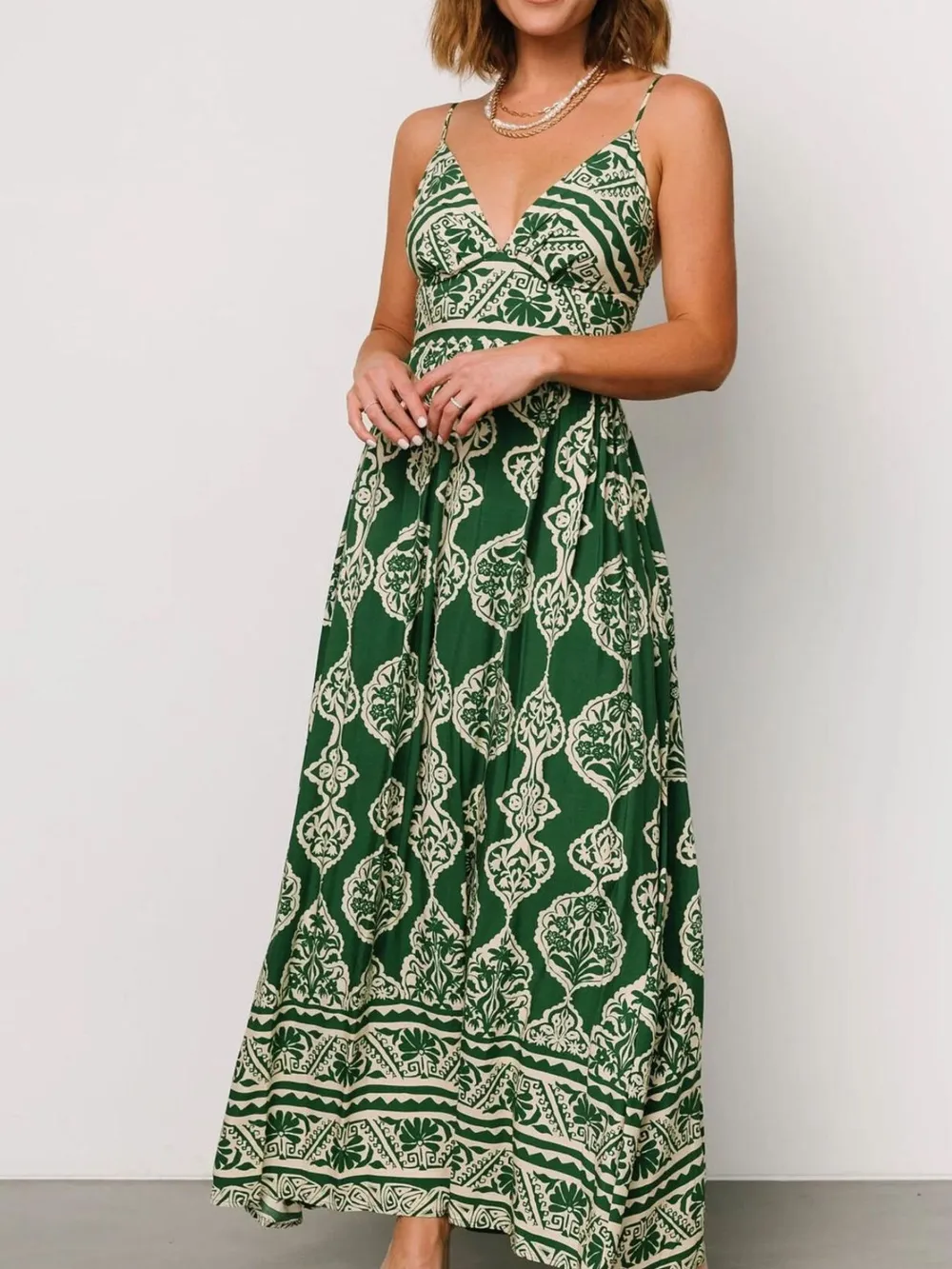 Printed V-Neck Maxi Cami Dress, image 4