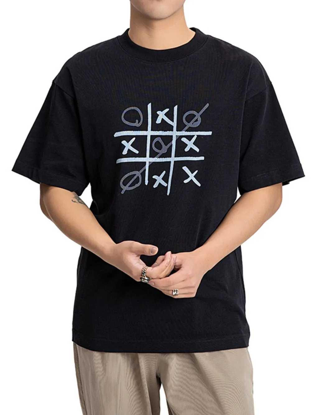 Men's Gaming Tic Tac Toe Graphic Round Neck T-Shirt, image 4