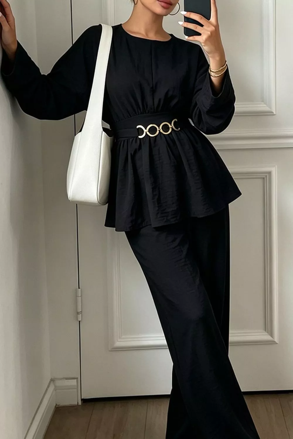 Metal Chain Waist Detail Top and Pants Set, image 14